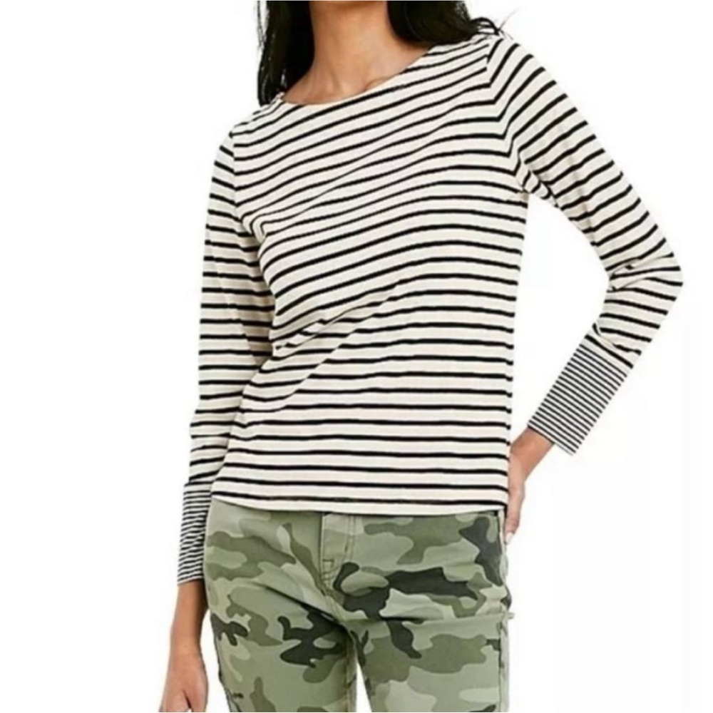 Nili Lotan x Target Striped Long Sleeve Top Small Cream Black Preppy Coastal